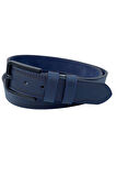 Lacivert Suni Deri Mavi Dikişli Model 4 cm.lik Unisex Spor Kemer - 9047