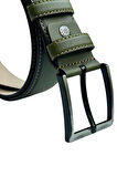 Haki Yeşil Suni Deri Dikişli 4 cm.lik Klasik Kemer - 7400-810