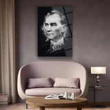 Mustafa Kemal Atatürk Sanatsal Siyah Beyaz Cam Tablo – ATA285