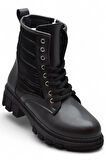 988 Günlük Bağcıklı Fermuarlı Siyah Kadın Bot Ayakkabı Kışlık Kadın Bot