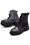 988 Günlük Bağcıklı Fermuarlı Siyah Kadın Bot Ayakkabı Kışlık Kadın Bot