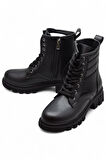 988 Günlük Bağcıklı Fermuarlı Siyah Kadın Bot Ayakkabı Kışlık Kadın Bot