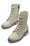 4659 Kadın Bot Ayakkabı Kaymaz Taban Fermuarlı Bağcıklı Günlük Kadın Bot 