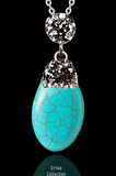 Sertifikalı Zirkon Taşlı XL Oval Model Firuze Taşı Kolye (Turkuaz Taşı)