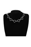 Gri Kalp Metal 35 Cm Zincirli Choker Hediyelik Kadın Kolye Takı