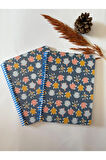 Atakids Lizy Çizgili Spiralli Okul Not Defteri | 21 x 16 cm | 100 Yaprak (2ADET)