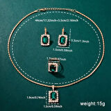 Kadın Vintage Kare Kuvars Saat Analog  ve Kolye+Küpe+Yüzük Takı Seti, 5 adet/takım