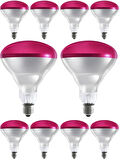 (10 Adet) 150W Kızılötesi (infrared) Isıtıcılı Fizik Tedavi Lambası (Kırmızı Işık) E27 (Kalın Duy)