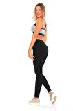 Kot Pantolon Görünümlü Yüksek Bel Tayt Siyah-4XL