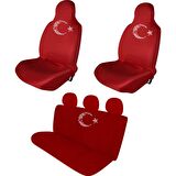 Tofaş Tempra Penye Oto Koltuk Kılıfı - Ay Yıldız Baskılı - Kırmızı
