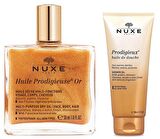 Nuxe Set 12 - Nuxe Huile Prodigieuse Or Altın Parıltılı Kuru Yağ 50 ml - Nuxe Prodigieux Duş Yağı 200ml