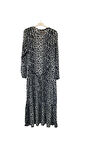 LEOPAR DESENLİ FİTİLLİ KUMAŞ ELBİSE BOY 140 CM