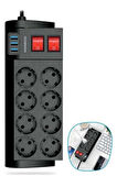  Isıya Dayanıklı Termal Akım Korumalı 2 Metre 16A 4000W 8li Priz ve 3 Usb Li Uzatma Kablosu