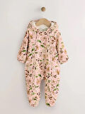 Next Baby Krem Kahve  Pembe Tam Polar Astarlı Kapüşonlu Astronot Tulum