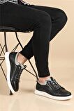 Voyager 5072 Erkek Siyah Hakiki Deri Casual Ayakkabı