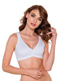 Pamuklu Mikro Penye Cepli Protez Sütyen Beyaz