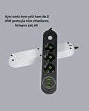 Akım Korumalı Anahtarlı USB Girişli Üçlü Priz