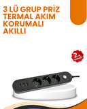 2 Metre Kablolu 3 USB Portlu Anahtarlı Üçlü Priz