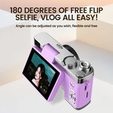 Hediye 4k Çantalı Dijital Retro Video Kamera 48mp 16x Zoom Işıklı (32gb) Kart Dijital Fotoğraf Makinesi Mor