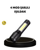 Hediye 4 Mod Şarjlı Işıldak | Ultra Güçlü Cree Led | Su Geçirmez Alüminyum Gövde