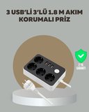 Hediye 4 Prizli 3 Usb Portlu Anahtarlı Akım Korumalı Priz