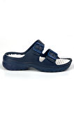 Unisex Lacivert Beyaz Çift Tokalı Kaymaz Taban Ayarlanabilir Hafif Günlük Plaj Terlik