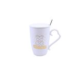 Porselen Kapaklı Ayıcık Desenli Porselen Kupa Bardak Beyaz