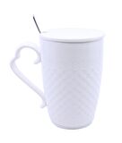 Porselen Kapaklı Ayıcık Desenli Porselen Kupa Bardak Beyaz