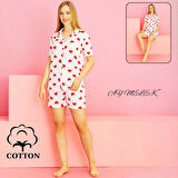 Kadın Pijama Takımı %100 Pamuklu Şort ve Pijama Seti