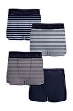 Erkek Pamuk Çizgili- Düz Premium 4'lü Boxer Seti