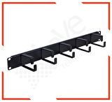 1u 19'' 5 Kancalı Metal Kancalı Yatay Kablo Organizer Siyah 