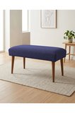 Azra Mobilya Mavi Keten Kumaş Bench Puf 90x45x46 cm Ahşap Ayaklı Demonte Modern Yatak Ucu Oturma Bankı Antre Koridor Pufu