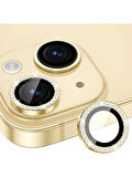 İphone 15 ve 15 Plus Sarı (Light Yellow) Uyumlu Swarovski Taşlı Kamera Lens Koruyucu Cam
