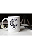 Siyah Beyaz Çizgili Ç Harfli Porselen Kupa Tfsbh-004