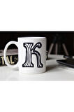 Siyah Beyaz Çizgili K Harfli Porselen Kupa Tfsbh-013