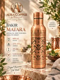 Ağır El İşlemeli Bakır Matara 600 ml – El Yapımı Kapaklı Su Şişesi Suluk 24 cm Ac-00002