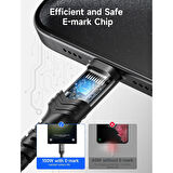 Jsaux Usb C - Usb C Kablosu 100WATT 5 Amper Type-C Süper Hızlı Şarj ve Data Kablosu