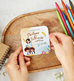 Öğretmenden Öğrencilere Özel Tasarım Ahşap Bardak Altlığı Karne Hatırası - 4'lü Set