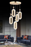 Nova Lighting Alfa Led 5'li Gold 3 Renk Ledli Kristal Taşlı Modern Led Avize