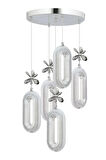 Led Alfa 5'li Gümüş 3 Renk Ledli Kristal Taşlı Modern Led Avize