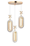 Led Alfa 3'li Gold 3 Renk Ledli Kristal Taşlı Modern Led Avize