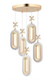 Alfa Led 5'li Gold  3 Renk Ledli Kristal Taşlı Modern Led Avize