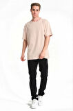 Erkek 24/1 Düz A Kalite Oversize T-shirt - Bej