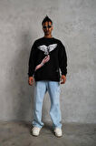 Erkek Güvercin Baskılı Sweatshirt - Siyah