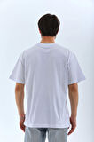 Unisex Oversize Düz Bisiklet Yaka T-Shirt - Beyaz