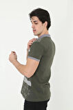 Erkek Yakalı Slim Fit Baskılı T-Shirt - Haki