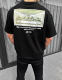 Unisex Baskılı Oversize T-Shirt - Siyah