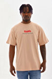 Unisex Baskılı Oversize T-Shirt - Bej