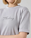 Unisex Bisiklet Yaka Baskılı Slim Fit T-Shirt - Boyalı Gri