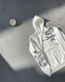 Uzun Kol Kapüşonlu Baskılı SweatShirt - Beyaz
